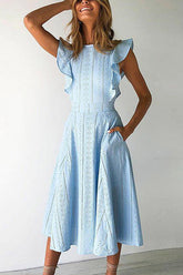 Skaterkleid aus Baumwolle mit geraffter Taille und Rundhalsausschnitt